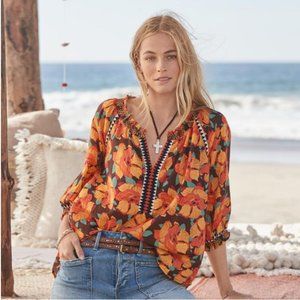 Women's Hibiscus Bloom Top from Sundance in Yellow-Orange/Multi.